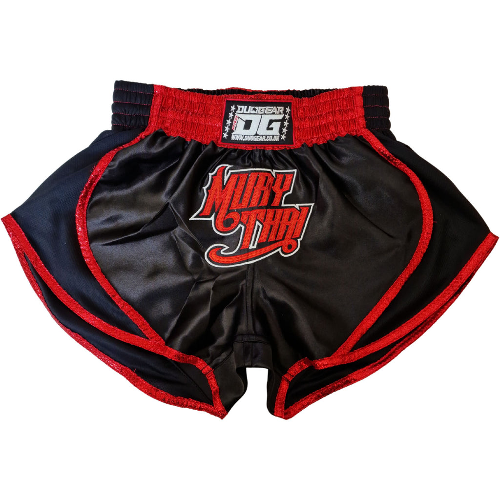RSBK Retro Muay Thai Shorts BLACK, Red Trim